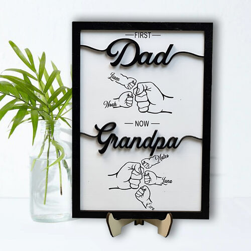 Personalized Name Puzzle Frame First Dad Now Grandpa Fist Bump with Custom Name for Father's Day