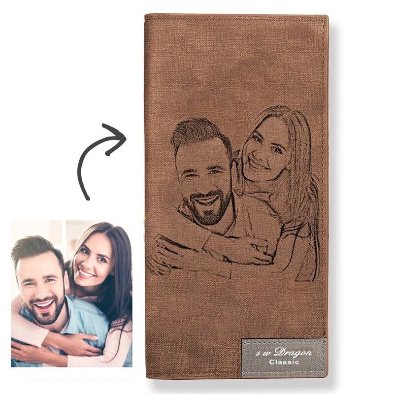 "We are together" Custom Engraved Photo Long Style Wallet