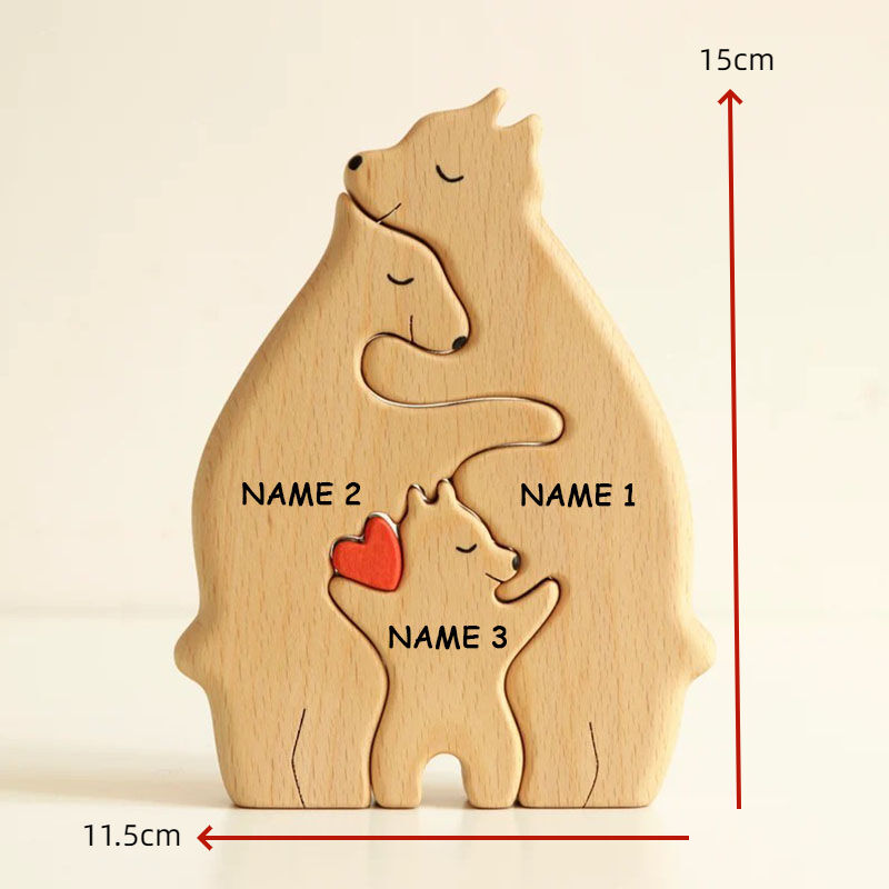 Personalized Bear Family With Heart Wooden Puzzle Anniversary Gift