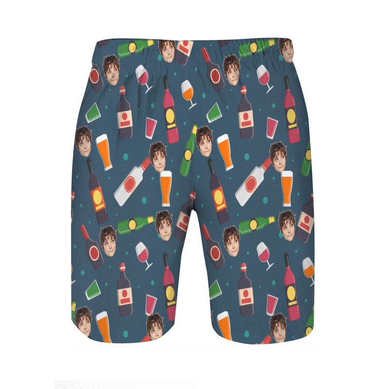 Personalized Picture Men's Beach Shorts with Beers Pattern Cool Gift for Friend