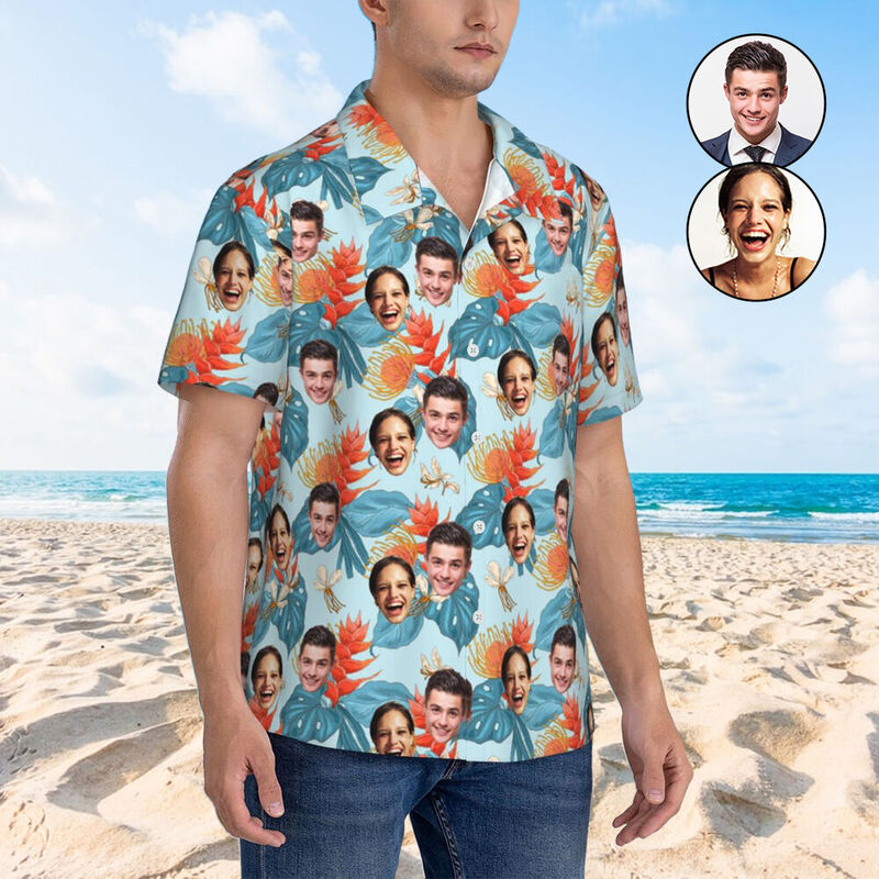 Camisa Hawaiana Personalizada para Hombre con Estampado de Flores de Naranja Gran Regalo para la Familia