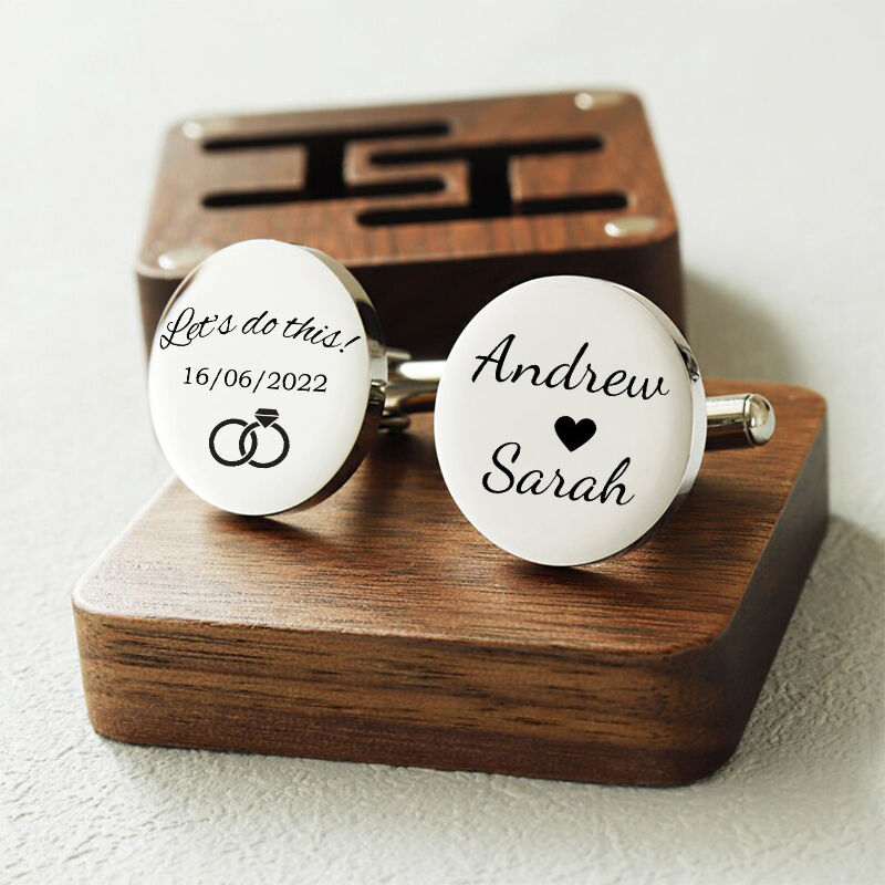 Personalized Custom Cufflink Couple Rings with Names Design Meaningful Wedding Gift for Husband