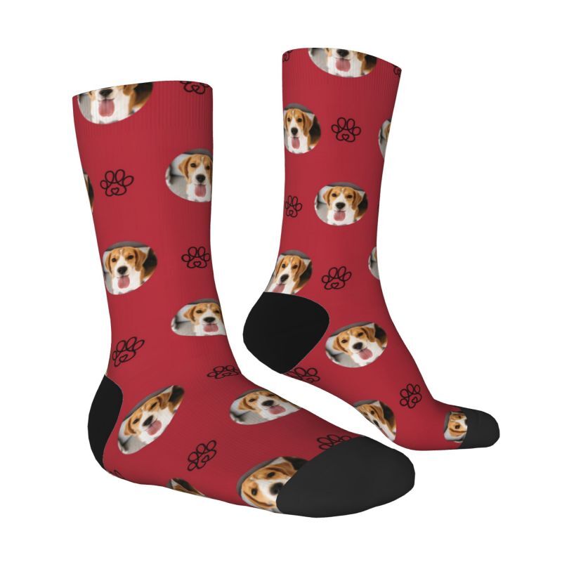 Personalized Face Socks with Line Paw Print Pattern Gift for Pet Owners