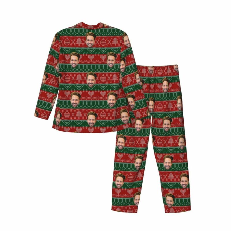 Pyjama personnalisé Photo personnalisée Élément de style Noël rouge et vert Design Excellent cadeau pour la famille