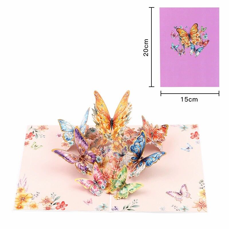 3D Pop Up Card Flying Butterflies Flowers Design Exquisite Mother's Day Gift