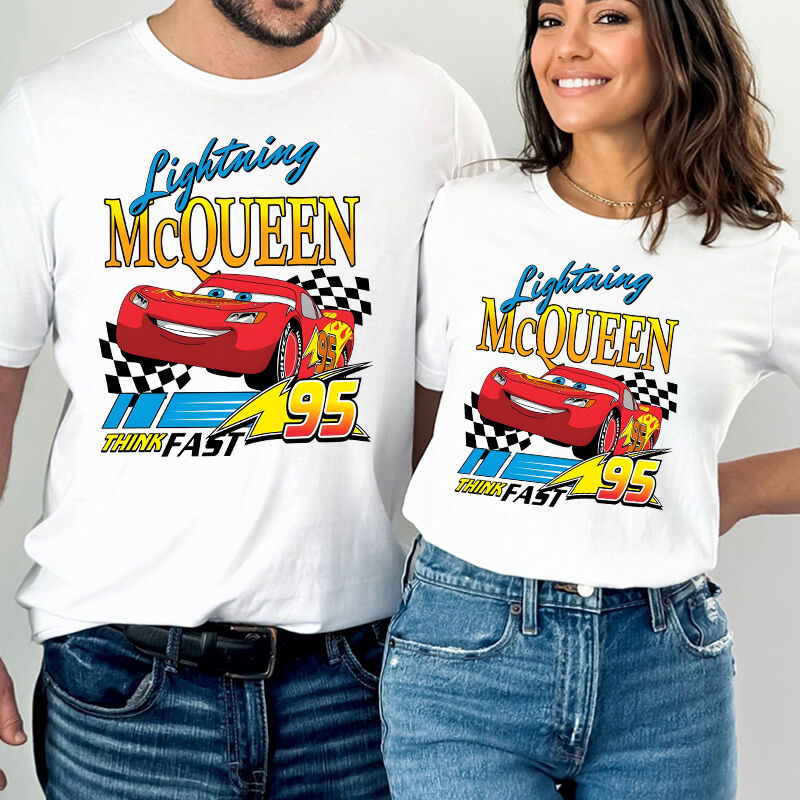 Personalized T-shirt Lightning McQueen Think Fast Colorful Pattern Design Cool Gift for Car Lovers