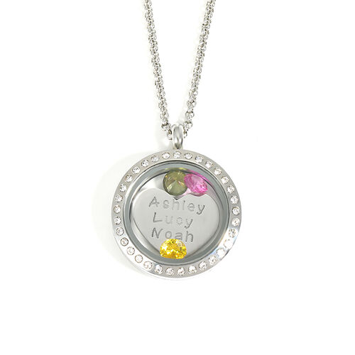 "Family" Personalized Locket Necklace With Birthstone