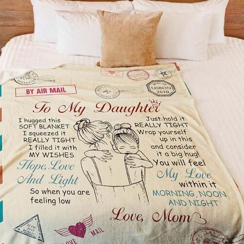 "To My Baby Daughter"Personalized Love Air Mail Letter Throw Blanket Gift