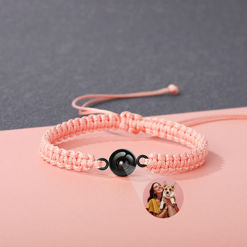 Personalized Braided Pink Rope Photo Projection Bracelet Sweet Cool Gift