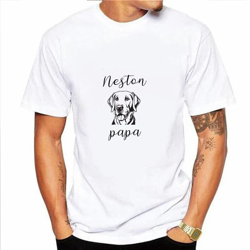 Personalized T-shirt with Custom Pet Portrait Sketch and Name Great Gift for Pet Loving Dad