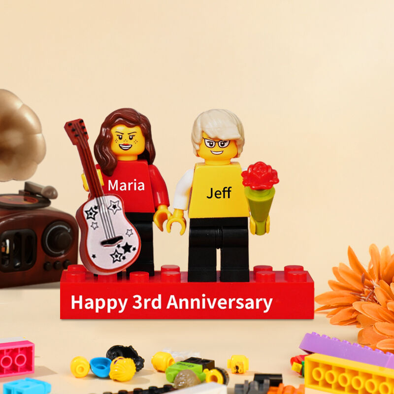 Minifigures LEGO personnalisées nom personnalisé avec accessoires optionnels fleur, spotify chanson, coeur et guitar