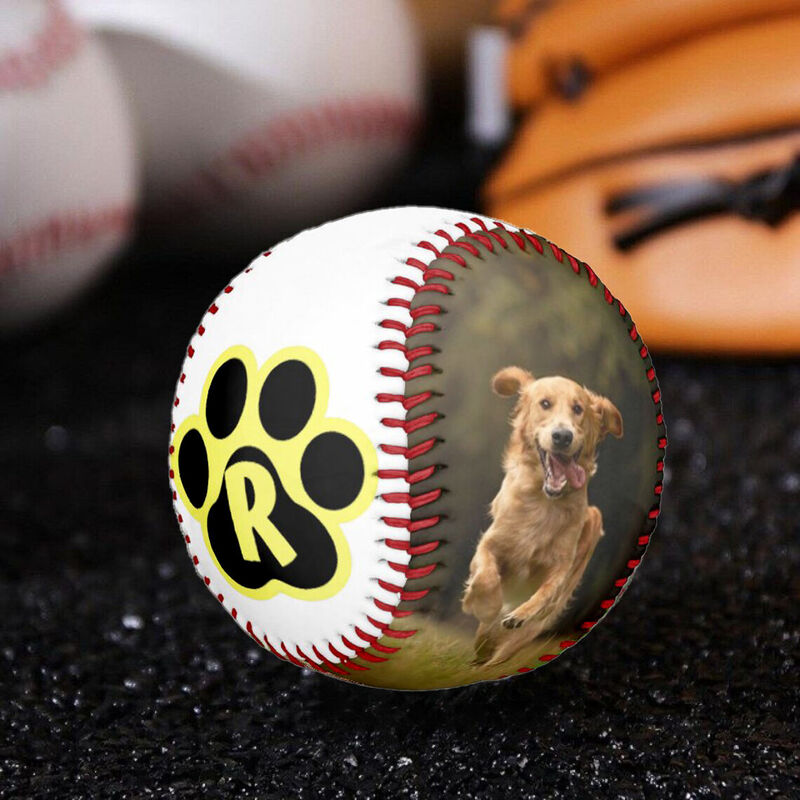 Customized Baseball Pet Paw Prints with Photo Added as a Gift for Pet Lovers