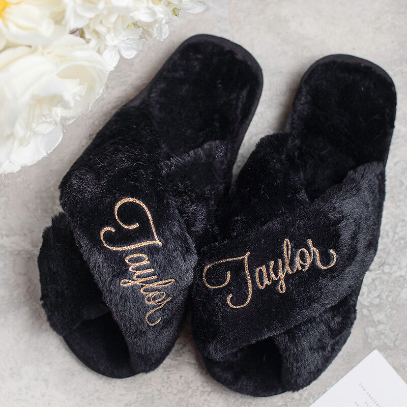 Personalized Fluffy Slippers With Custom Text Exquisite Gift For Girlfriend