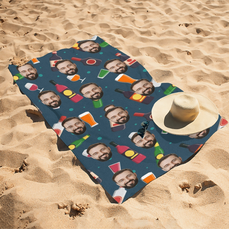 Personalized Photo Bath Towel with Wine Pattern Cool Gift for Brother