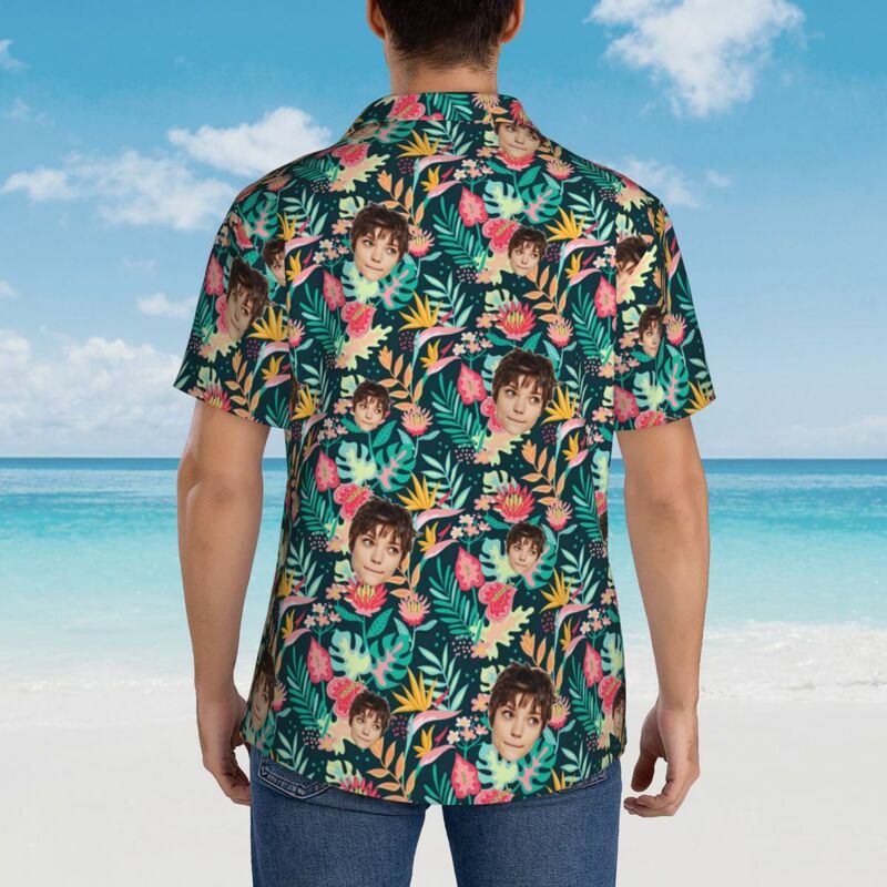 Camicia personalizzata da uomo in stile tropicale con stampa di foto di foglie per lui