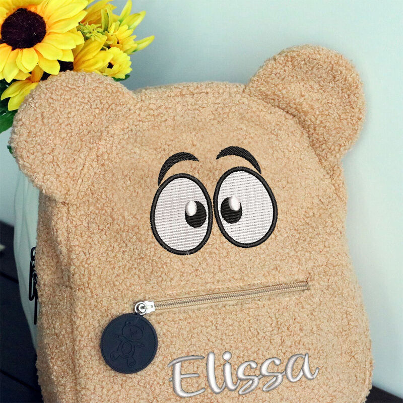 Personalized Teddy Bear Kids Backpack with Embroidered Cartoon Eyes for Cute Kids