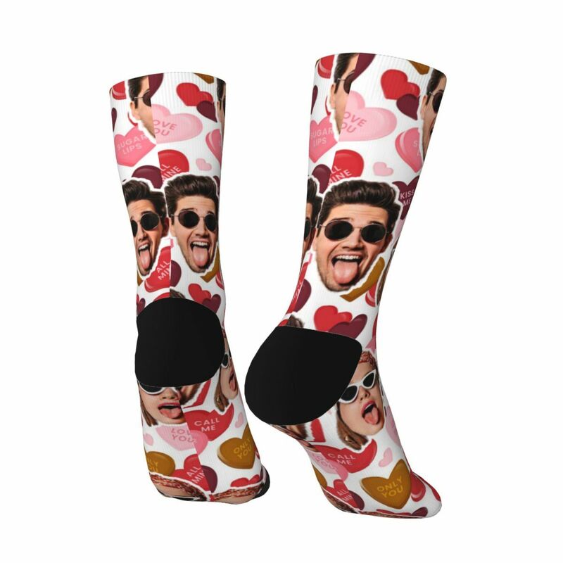 Custom Face Socks Pink Trendy Mid-Tube Socks Add Couple Photos for Girlfriend