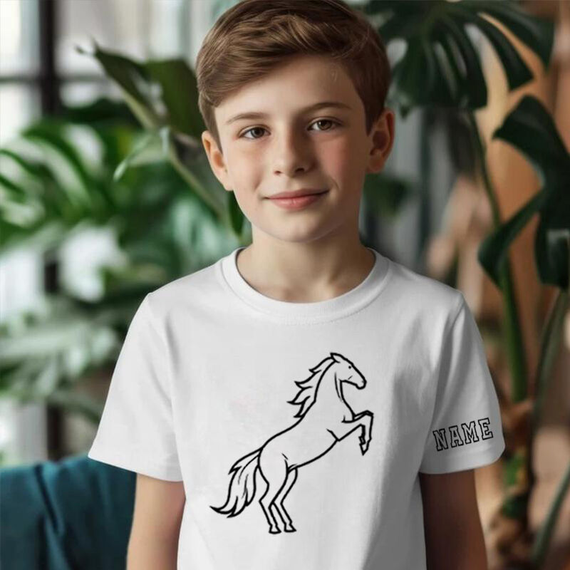 Personalized Kids T-Shirt With Customized Name And Horse Pattern Children's Gifts