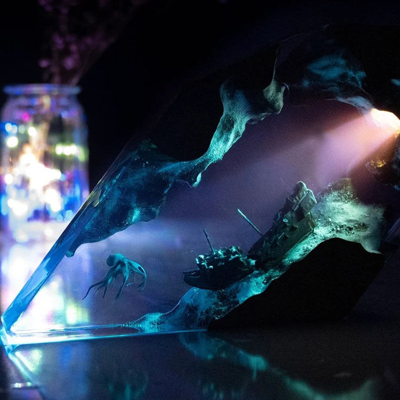 Octopus Shipwreck Resin Night Light Special Gift for Best Present for Brother
