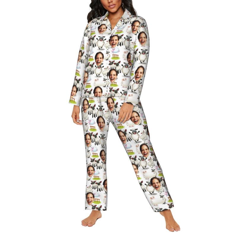 Personalized Pajamas Custom Photo Cute Sheep Cartoon Pattern Design Playful Gift for Family