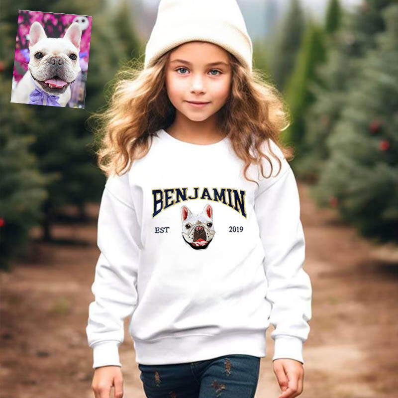 Personalized Kids Embroidered Sweatshirt Pet Head Custom Photo Name Design Attractive Gift for Children