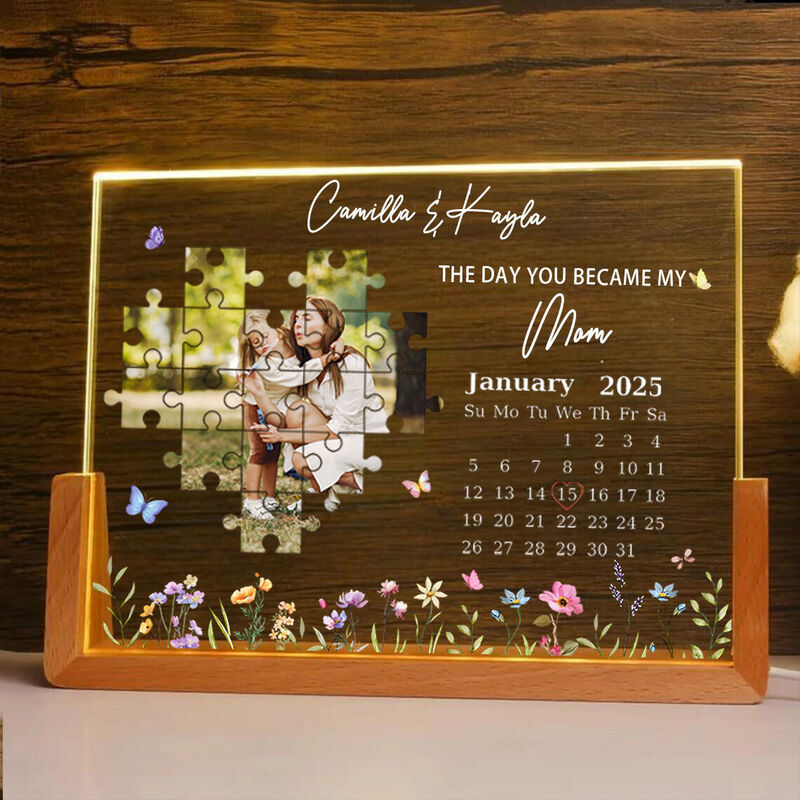 Personalized Picture Night Light with Colorful Flowers Pattern Creative Gift for Mother's Day