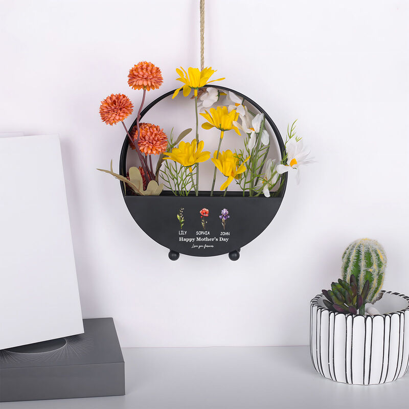 Personligt namn Smidesjärn blomkruka med anpassade födelsedagsblommor Enkel present till mamma