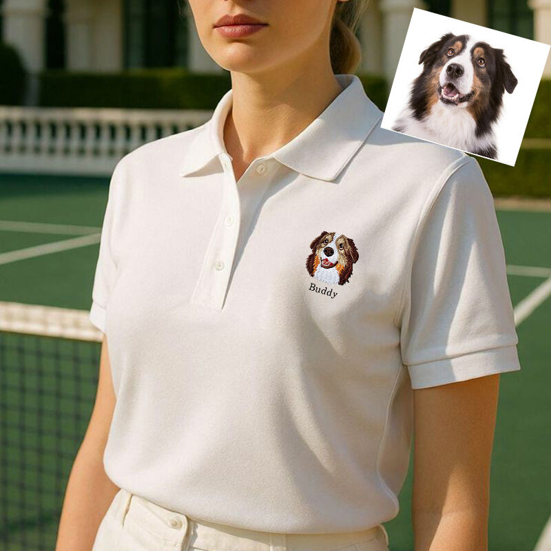 Personalized Photo Embroidered Polo Shirt with Custom Name Perfect Gift for Pet Lovers