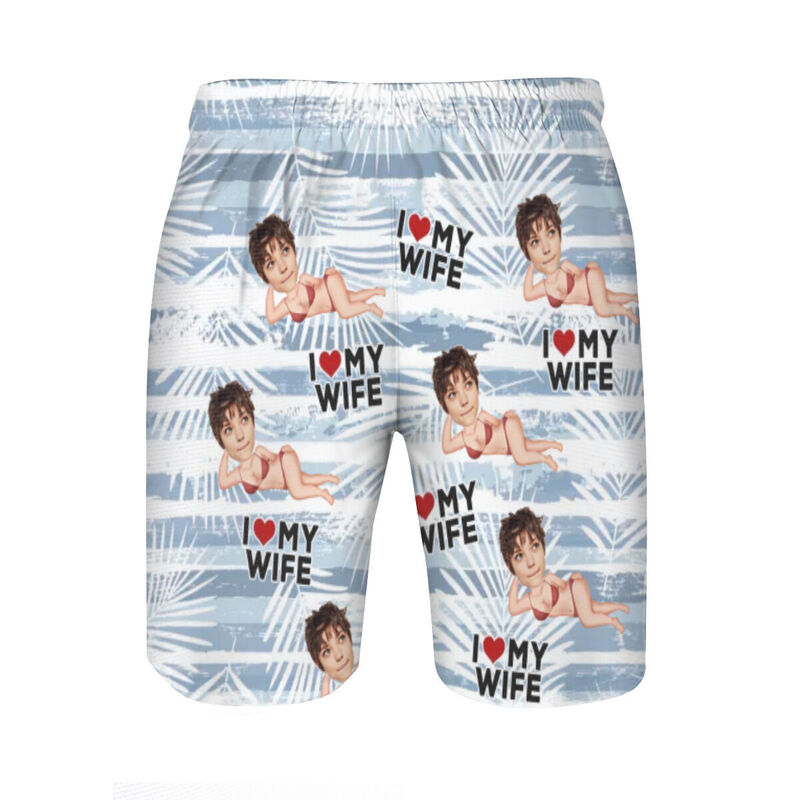 Personalized Picture Men's Beach Shorts Best Gift for Husband "I Love My Wife"