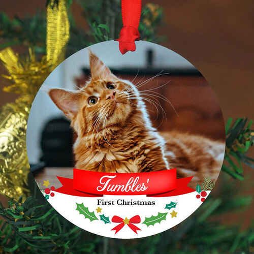 Personalize Photos With The First Christmas Decoration Gift for Cute Cat