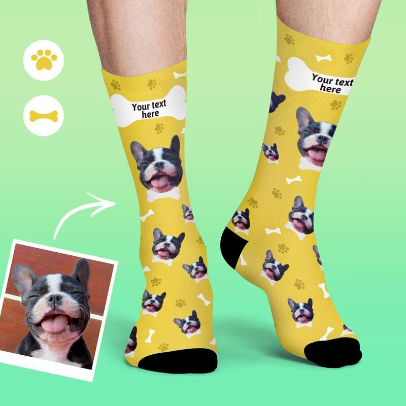 Custom Pet Face Picture Socks with Lettering & Pet Footprint Gift for Pet Lover