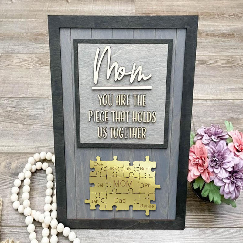 Personalized Yellow Gold Name Puzzle Gray Frame for Mother's Day Gift