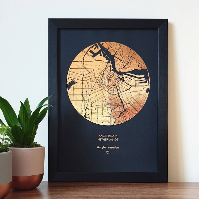 Personalized Map Frame Foil Print Interesting Gift for Family