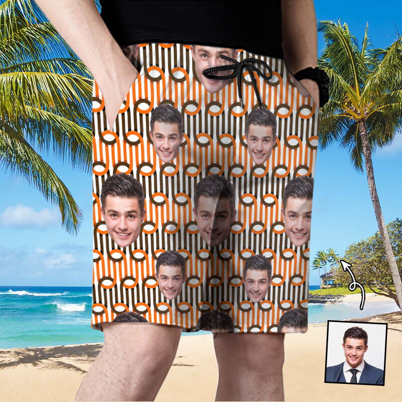 Personalized Picture Men's Beach Shorts with Special Line Design Creative Gift for Brother