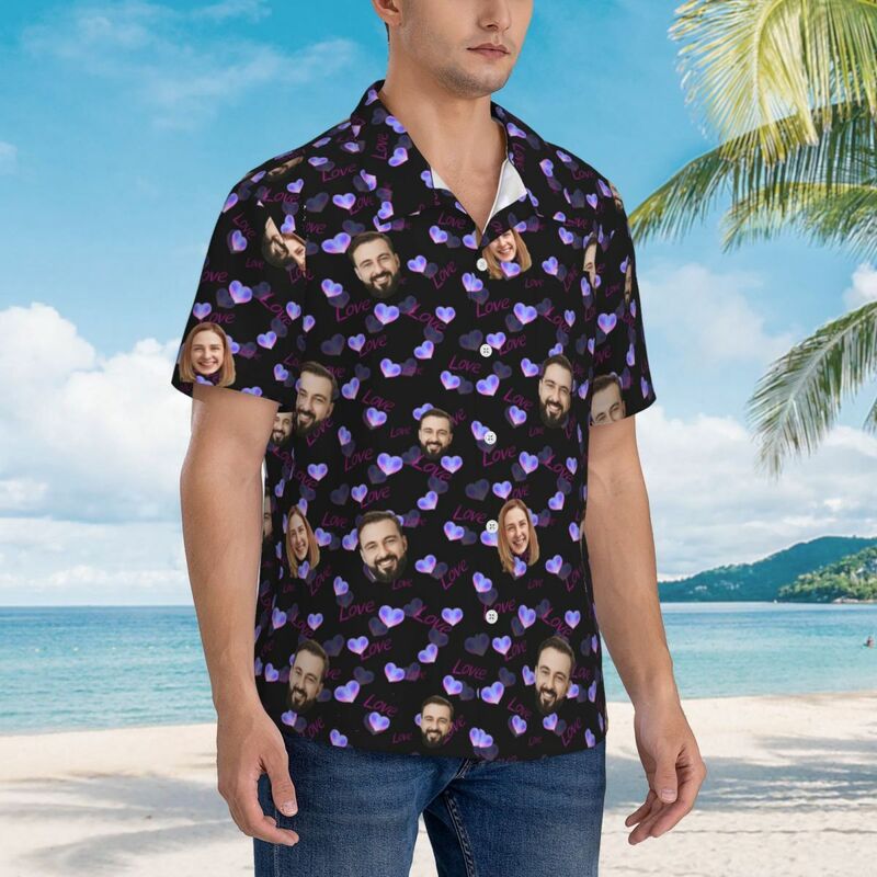 Camisa Hawaiana Personalizada con Foto de Cara para Pareja