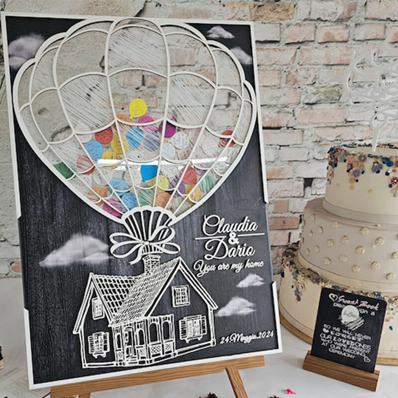 Libro de visitas de boda personalizado con inserciones de casa cálida y globos para regalos románticos para boda