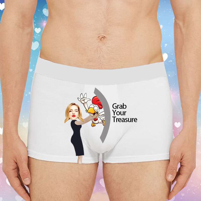 Personalized Picture Men's Underwear Boxer Briefs Wonderful Gift for Him "Grab Your Treasure"