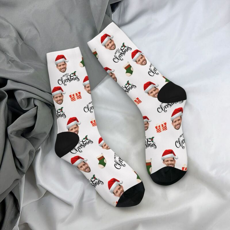 "Merry Christmas" Custom Face Socks Add Photo Christmas Gift for Friends