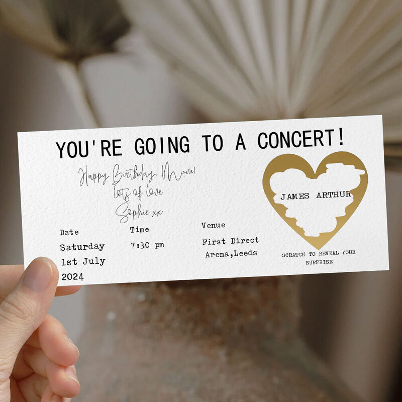 Gepersonaliseerde kraskaart surprise concertkaartjes aangepast bericht perfect cadeau voor geliefde