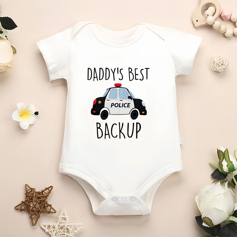 Personalized Baby Onesie Daddy's Best Backup Police Car Design Creative Baby Shower Gift for Police Dad