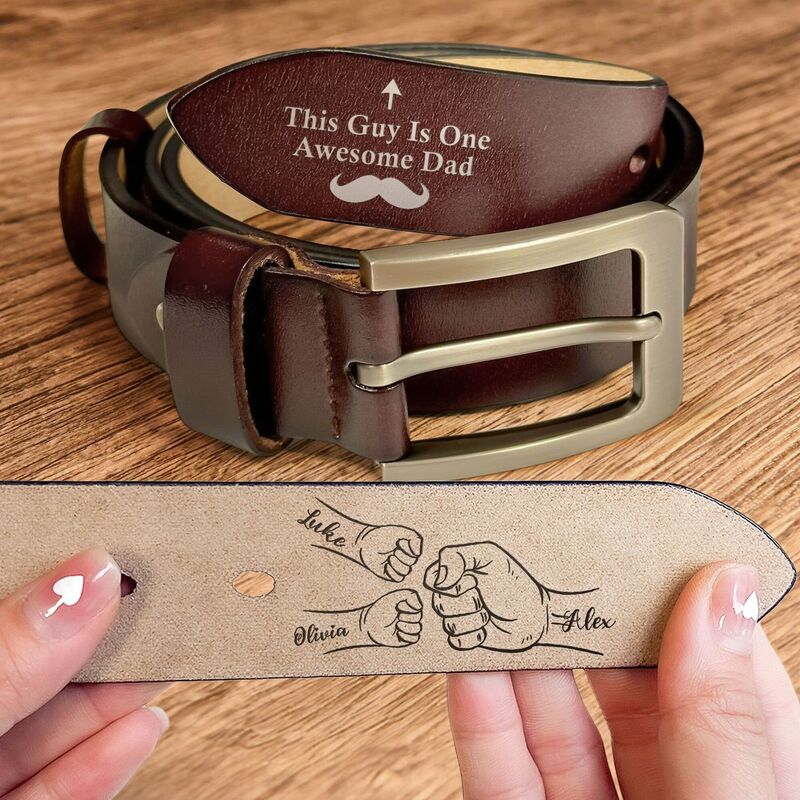 Cinturón de cuero grabado personalizado con el mensaje "Este chico es un padre increíble" Regalo para papá