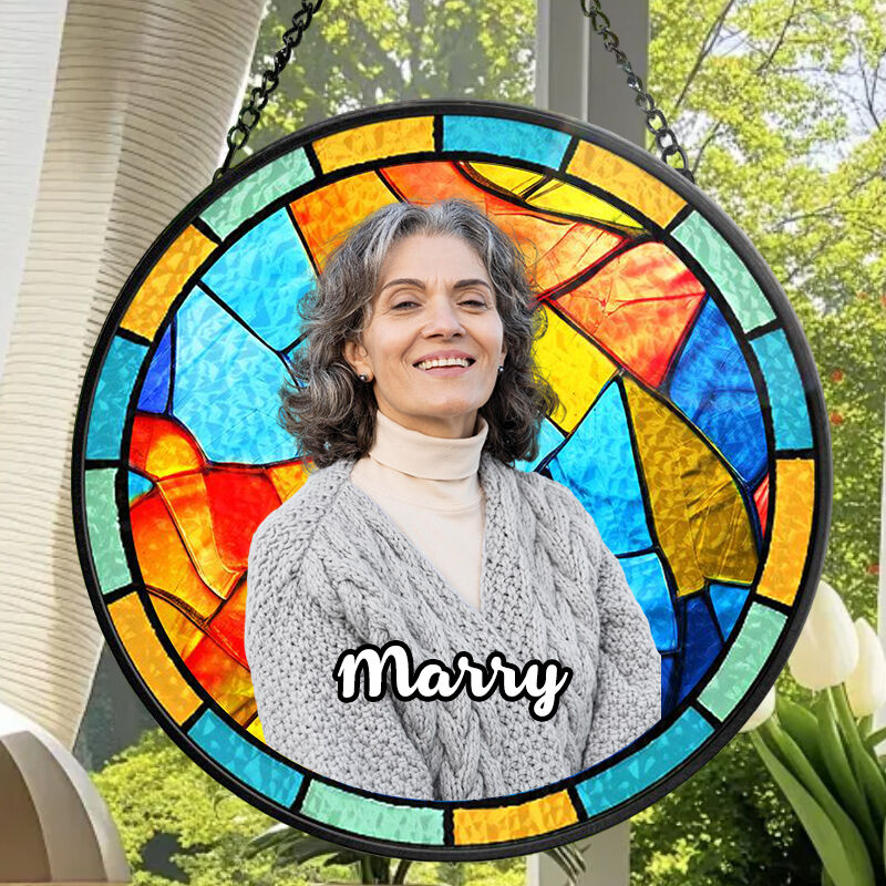 Personalized Stained Glass Window Hanging Suncatcher Custom Photo Gift for Loved One