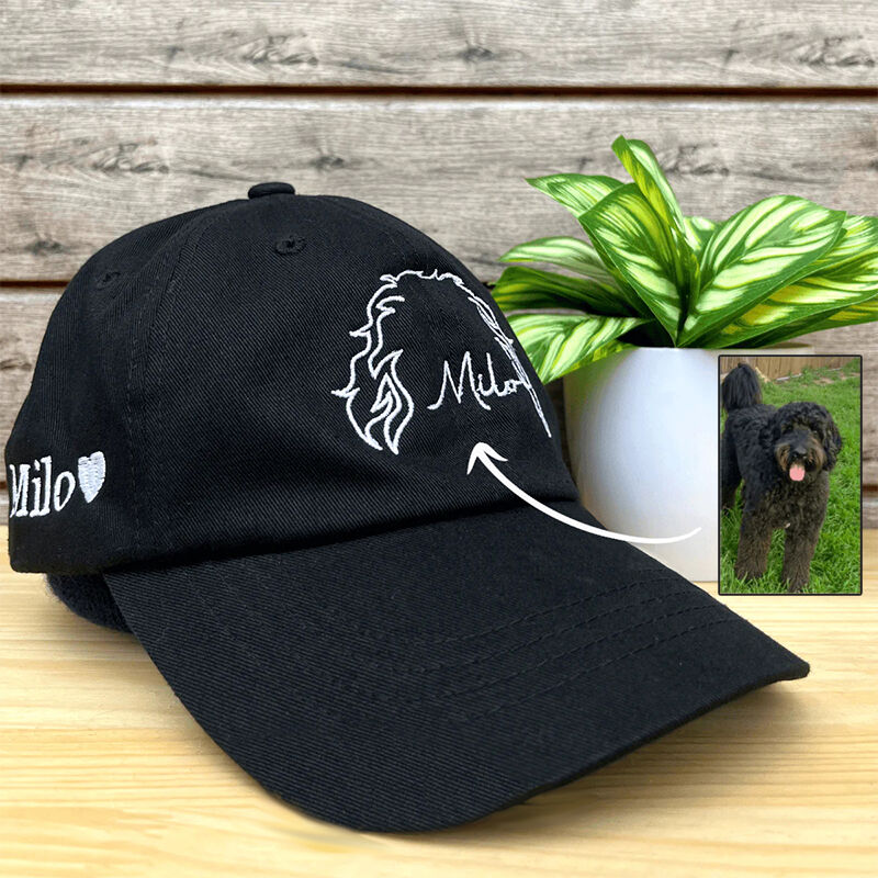 Personalized Hat Embroidered Custom Pet Photo Ear Line with Name Design Gift for Pet Lovers