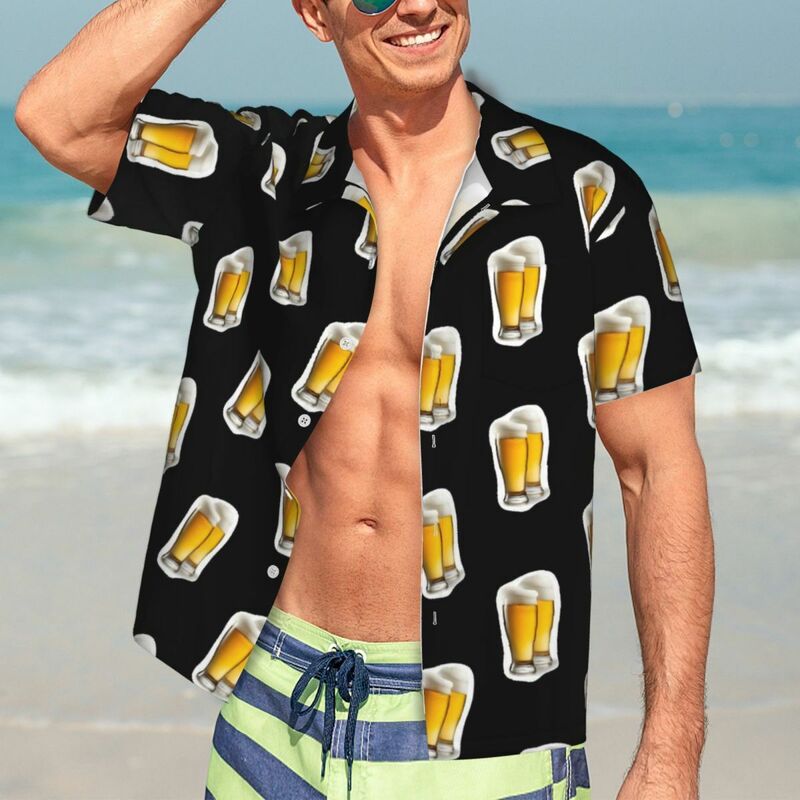 Personalized Hawaiian Shirt Funny Muscular Dad Beer Print Casual Short Sleeve Shirt for Father's Day