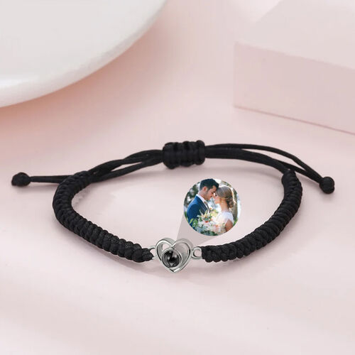 Custom Simple Fashion Black Rope Heart Shaped Picture Projection Bracelet