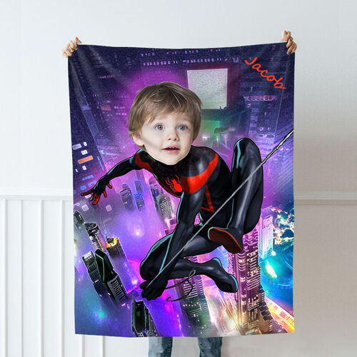 Personalized Custom Photo Blanket Anime Character High Altitude City Purple Night Scene Background Flannel Blanket Gift