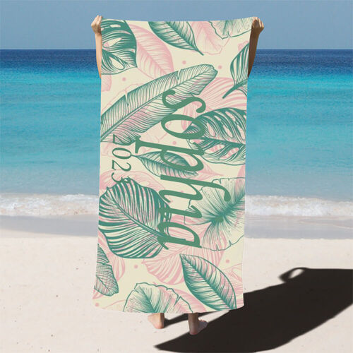 Custom Name and Date Beach Bath Towels Elegant Anniversary Gift