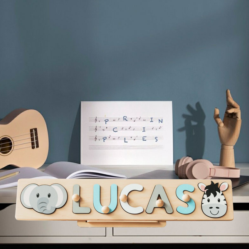 Spersonalizowane drewniane puzzle z imieniem i nazwiskiem Prezent Spersonalizowana śliczna głowa zwierzęcia Śmieszny prezent świąteczny