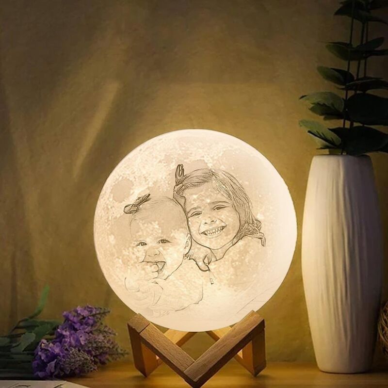 Lampe de Lune Photo 3D Personnalisée, Tactile 2 Couleurs, Cadeau Bébé