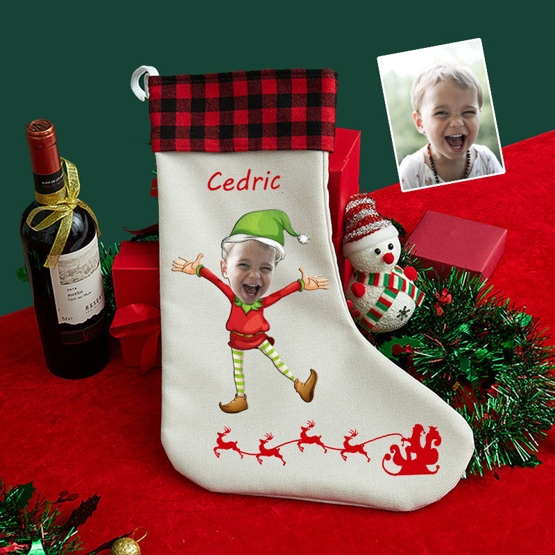 Personalized Custom Face Christmas Stocking Cheerful Kids Cartoon Image Funny Christmas Gift